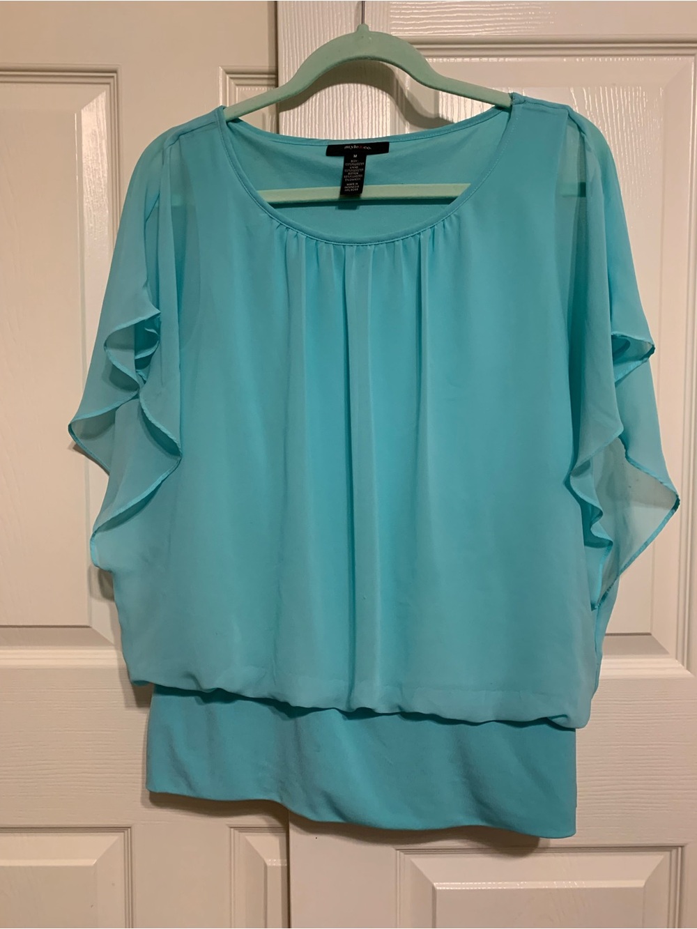 Aqua Blue Style and Co Chiffon Blouse Sz M